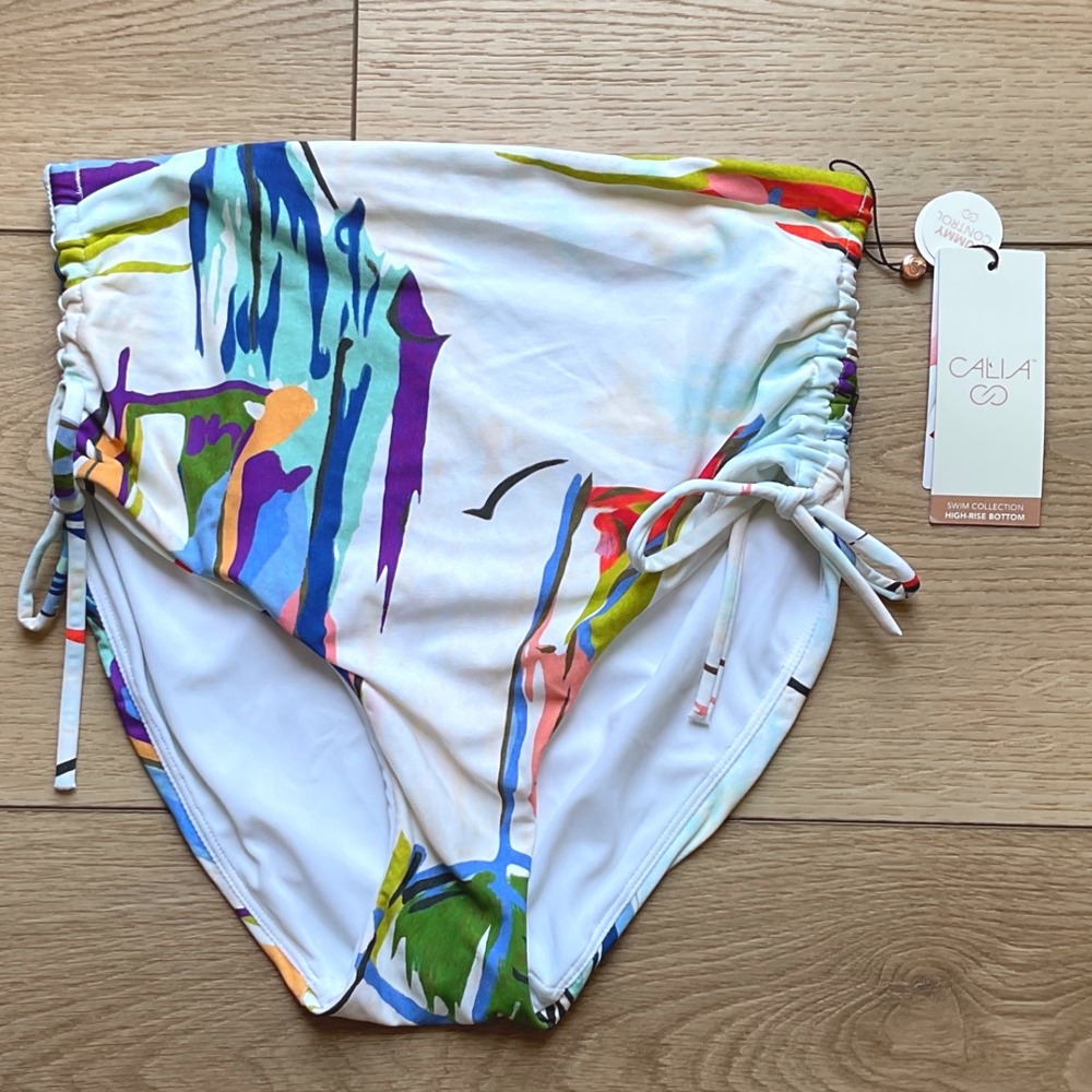 CALIA High-Rise‎ Swim Bottom Tummy Control Adjustable Sides Multicolor S